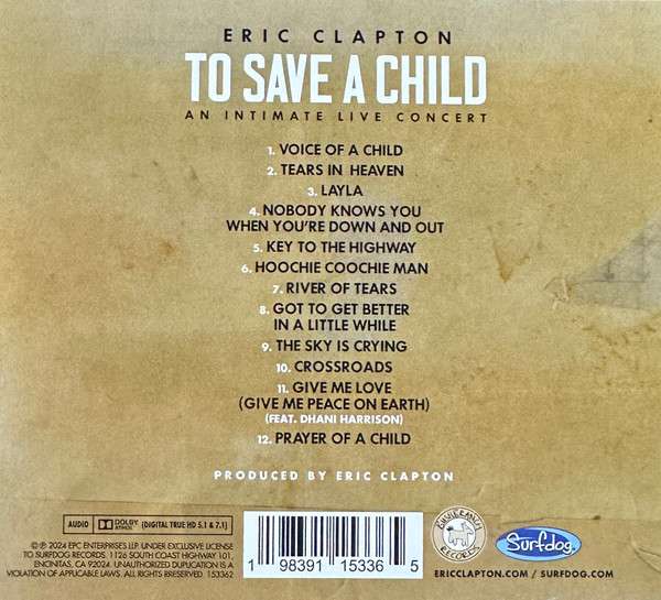 Eric Clapton : To Save A Child (An Intimate Live Concert) (CD, Album + Blu-ray, Multichannel, Dol)